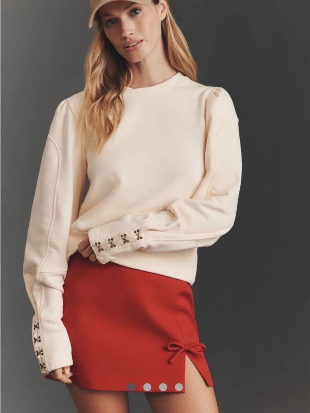 NWT Anthropologie Fastened Puff-Sleeve Pullover In Cream
